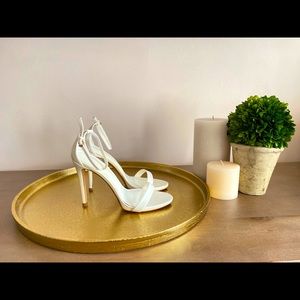 White Zara Heeled Ankle Strap Sandal